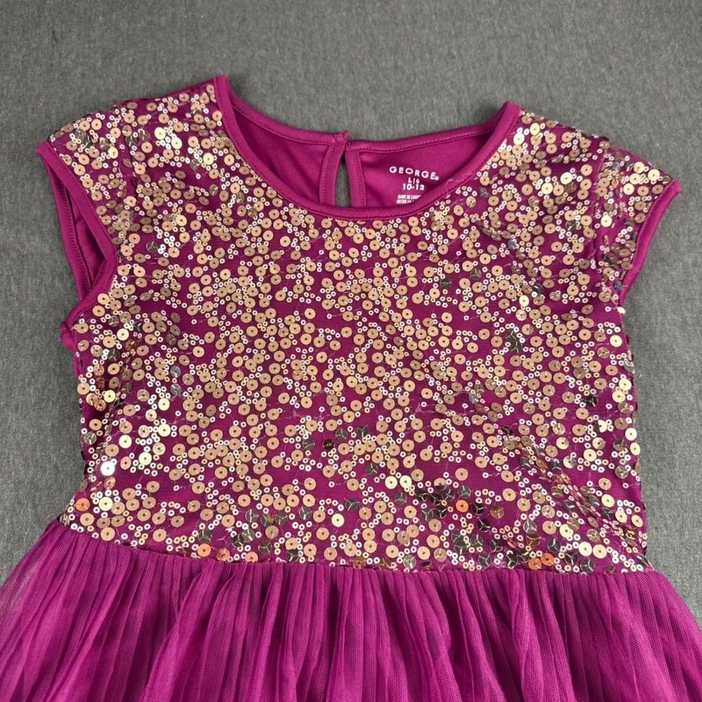 George Girls Magenta Sequin High Low Pleated Tulle Party Dress Size L 10-12